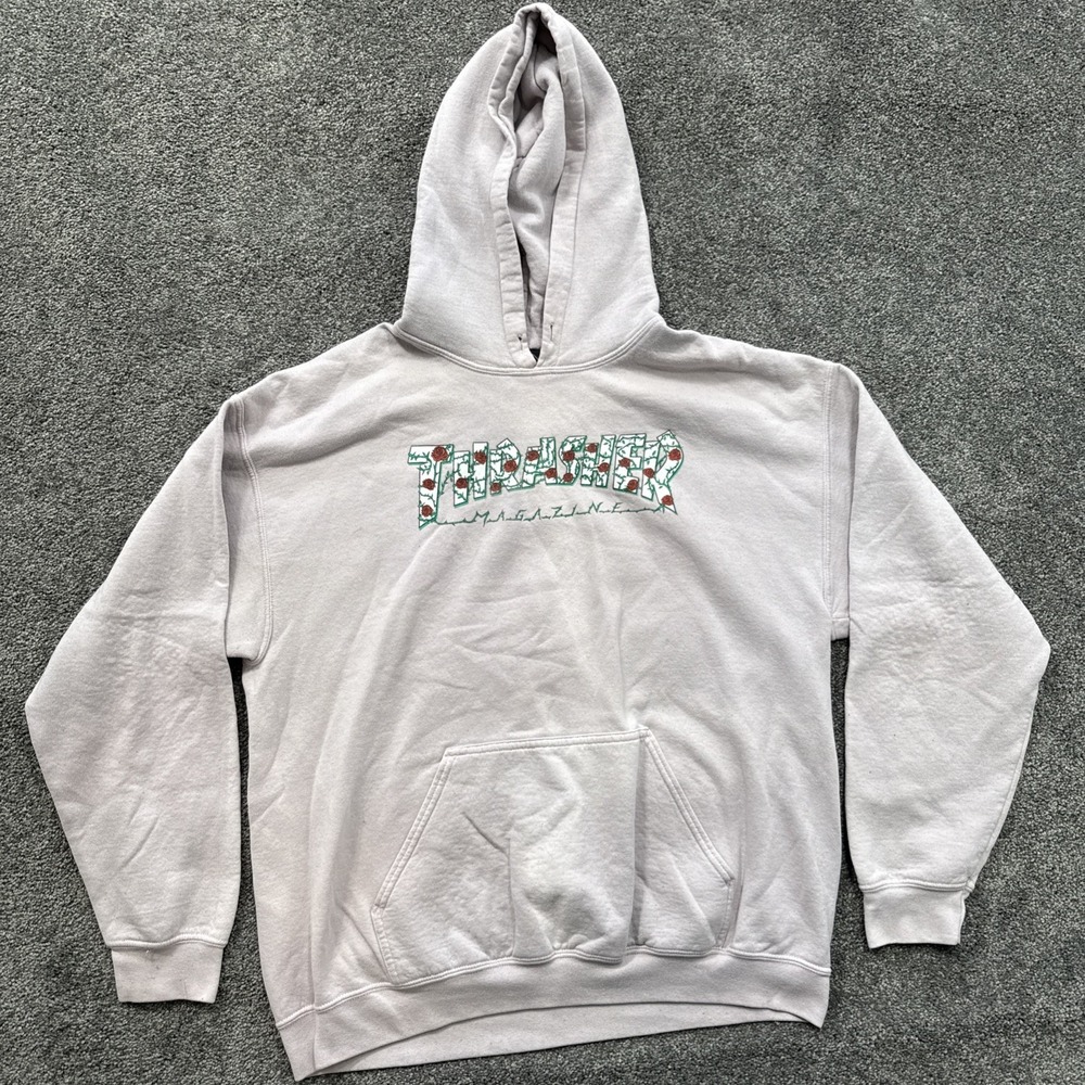 Womens L Thrasher magazine SMALL pink roses hoodie Missing Hood String